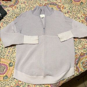 Aerie offline  Ribbed Knit quarter zip up in Soft Gray/lavender